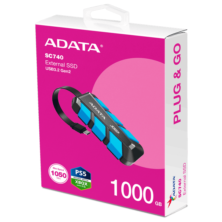 اس اس دی اکسترنال ای دیتا مدل SC740 ظرفیت 1000 گیگابایت رابط USB Type-C 3.2 آبی