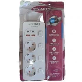 سه راهی برق تخت دارای پورت تایپ C و USB سفنلی